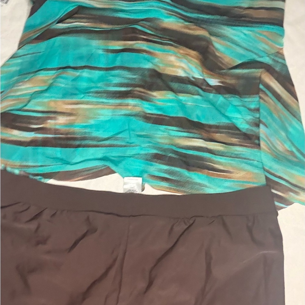 Turquoise and Brown Strapless Top - Picture 2 of 9